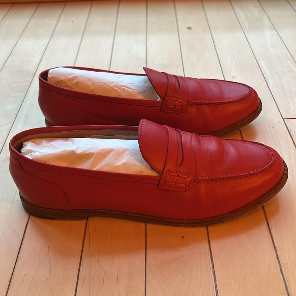 J. Crew Red Penny Loafers Flats in leather - Picture 5 of 8
